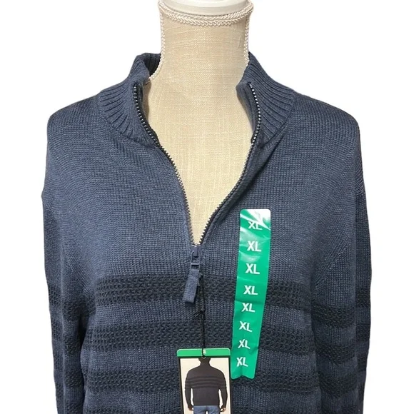 NWT Tahari Long Sleeve 1/2 Zip Sweater Blue Black Stripes Mens Size XL - Picture 3 of 8